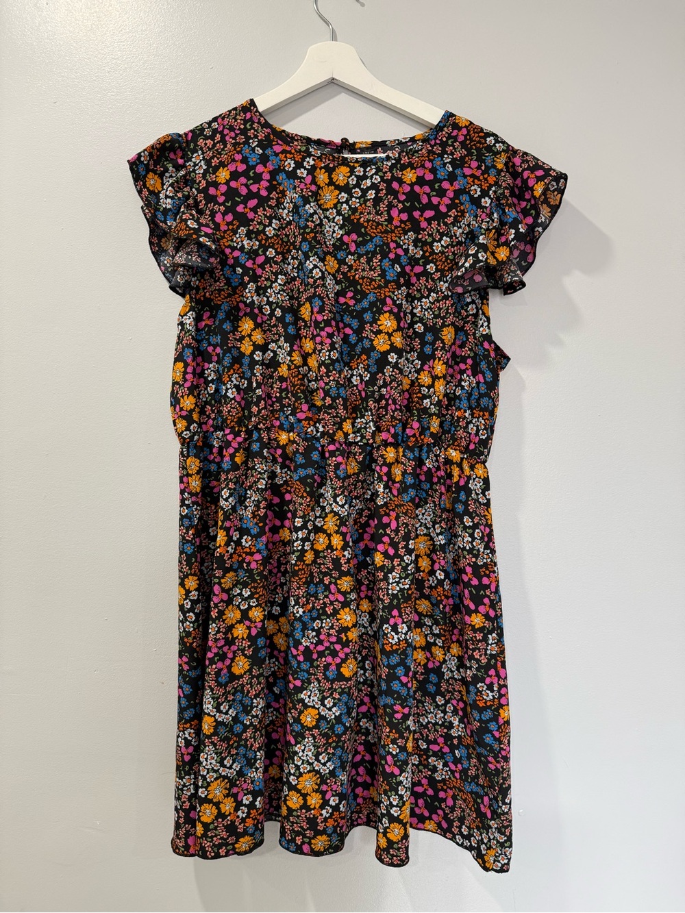 SHEIN Black Floral Dress with Pink, Yellow & Blue Accents